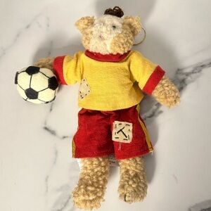 Enesco Plush Soccer Bear/Horse Toy Ornament with Yellow Red Outfit Soccer Ball